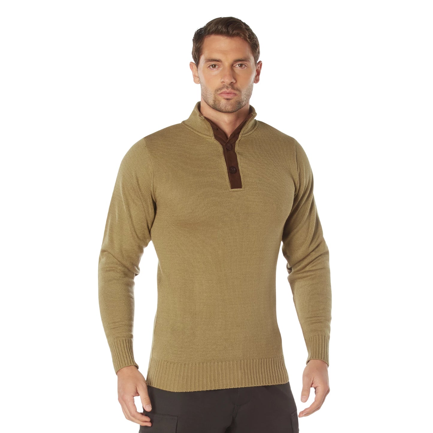 3-Button Sweater with Suede Accents