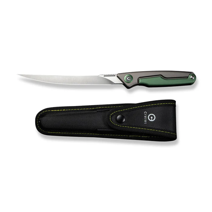 Shawka Folding Fillet Knife Gray And Green Aluminum Handle (5.81"" Satin Finished 14C28N Blade) C22029B-3, With 1PC Black Nylon Sheath