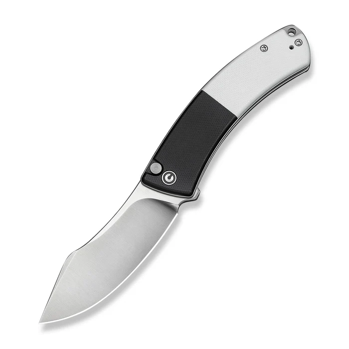Outlaw Muk Flipper & Button Lock Knife Black & White G10 Handle (3.47"" Satin Finished 14C28N Blade)