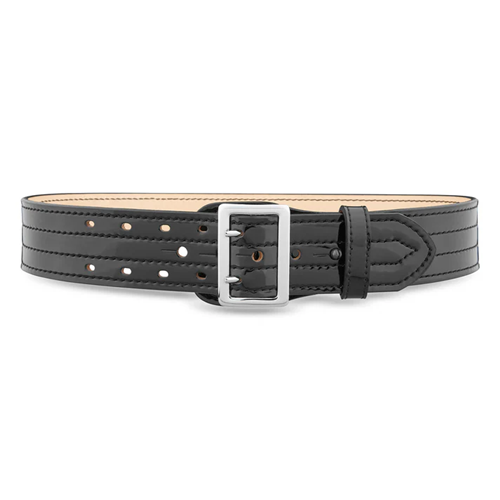 2-1/4"" Hi-Gloss Leather Sam Brown 4 Row Stitch Duty Belt with Solid Brass Nickel Buckle