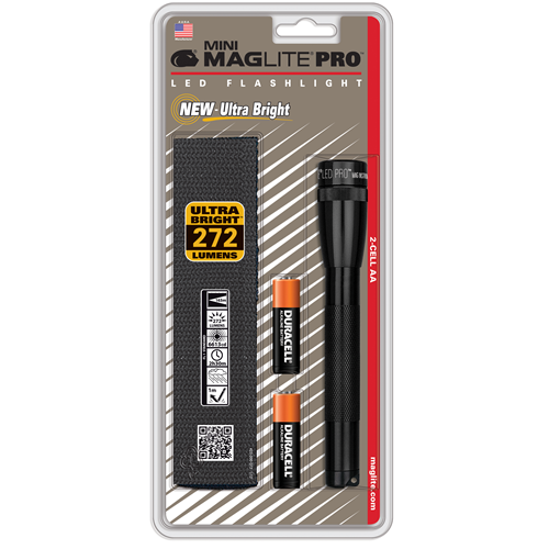 Sp2p Mini Maglite Pro 2 Aa-cell Led Flashlight W/ Holster