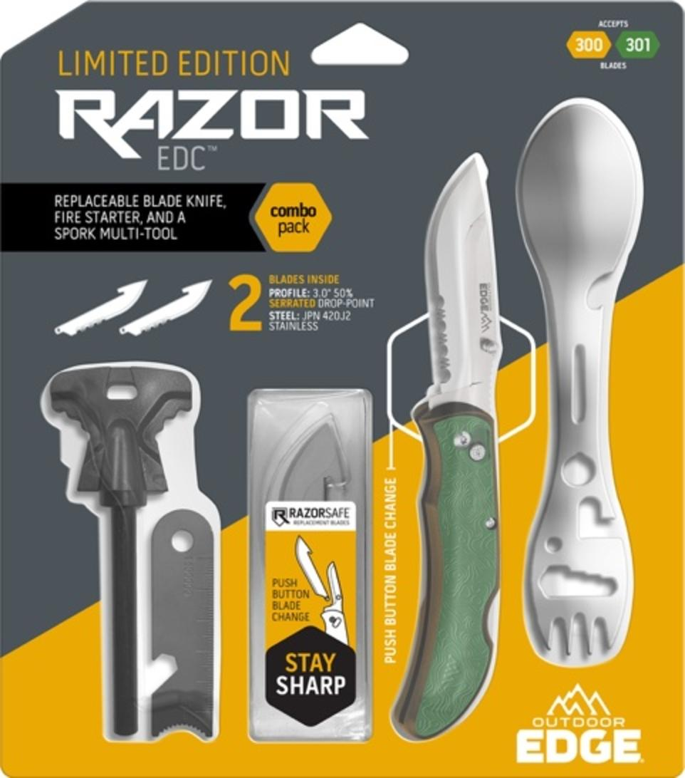 Outdoor Edge 3"" Razor Carry + Spork + Ferro Rod (2 Blades)