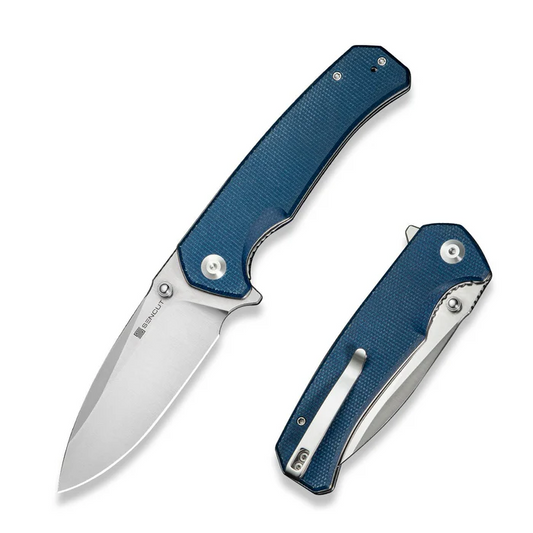 Skarnax Flipper/Thumb Stud Folding Knife 3.79" Satin 9Cr18MoV Drop Point Plain Edge Blade, Blue Canvas Micarta Handle