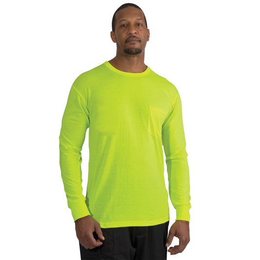 Moisture Wicking Long Sleeve Pocket T-Shirt - Safety Green