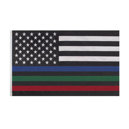 Thin Red, Blue, and Green Line US Flag - 3' x 5'
