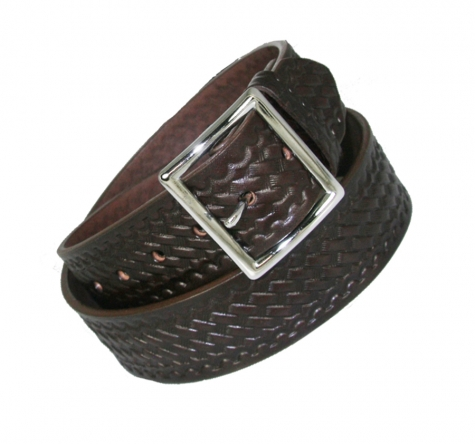 1.75 BROWN GARRISON BELT BASKETWEAVE WITH GOLD BUCKLE SIZE 46