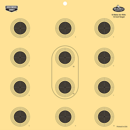 Dirty Bird 12 Inch 10 Meter Air Rifle Reactive Target - 12 Targets