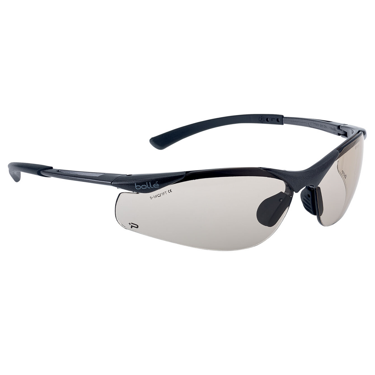 CONTOUR II (SIDEWINDER) SAFETY SPECTACLES PC CSP BROWN PLATINUM NYLON RUBBER HALF FRAME