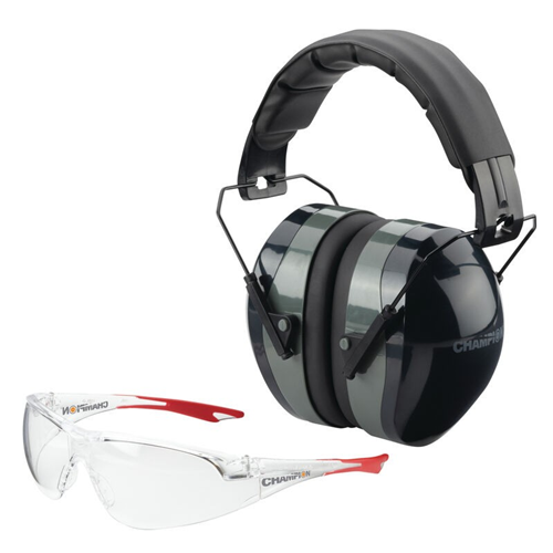 Champion Targets 40622 Passive Hearing Protection Earmuffs w/ Clear Eye Protection Earmuffs, Gray/Clear