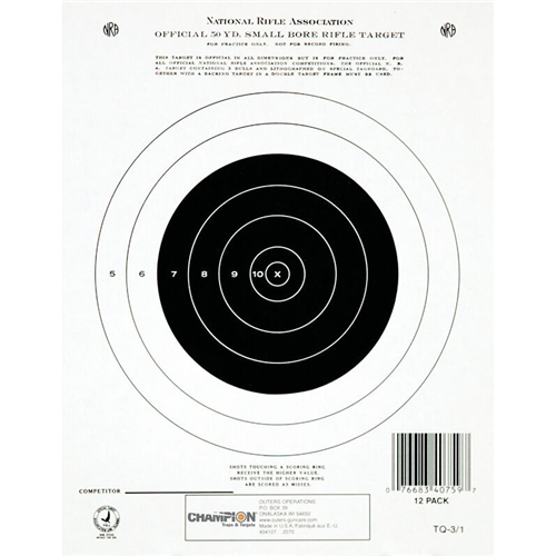 Champion Targets 40759 NRA (National Rifle Association) Targets, 50 Yard Single Bullseye, 12 Pack