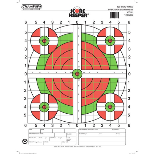 Champion Targets 45761 Score Keeper Fluorescent Orange & Green Bullseye Target, 100 Yard Rifle Sight-In, 12 Pack