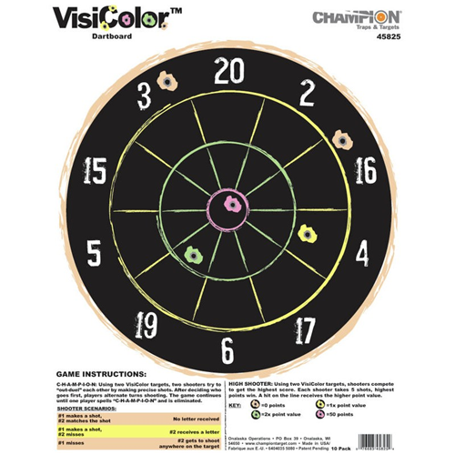 Champion Targets 45825 Adhesive Visicolor Targets, Dartboard, 10 Pack