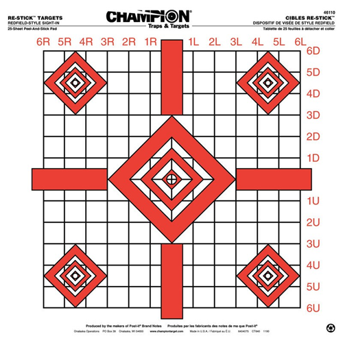Champion Targets 46110 Re-Stick Targets, 100 Yard Rdfld Sight-In, 16 x 16, 25 Sheets