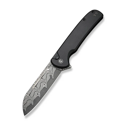 CIVIVI Chevalier II Flipper & Button Lock Knife Aluminum Handle (3.47"" Damascus Blade)