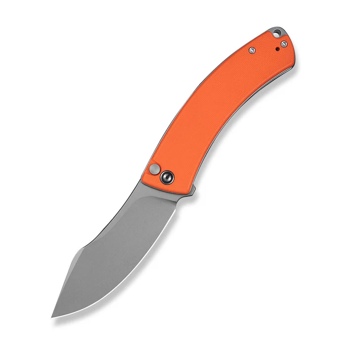 Outlaw Muk Flipper & Button Lock Knife Orange G10 Handle (3.47"" Stonewashed 14C28N Blade)