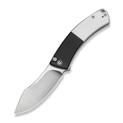 Outlaw Muk Flipper & Button Lock Knife Black & White G10 Handle (3.47"" Satin Finished 14C28N Blade)