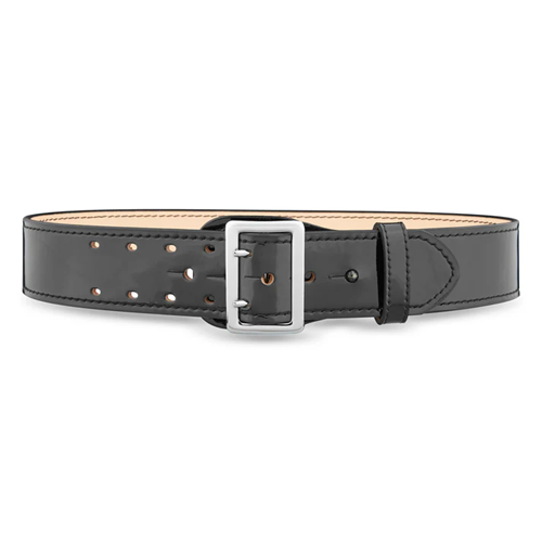 2-1/4"" High-Gloss Leather Sam Browne 2-Row Stitch Duty Belt with Nickel Buckle