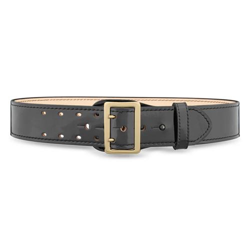 2-1/4"" High-Gloss Leather Sam Browne 2-Row Stitch Duty Belt with Nickel Buckle
