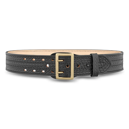 2-1/4"" Basketweave Leather Sam Brown 4 Row Stitch Duty Belt with Solid Brass Gold Buckle