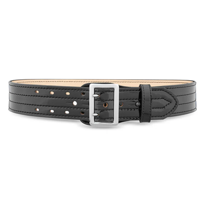 2-1/4"" Hi-Gloss Leather Sam Brown 4 Row Stitch Duty Belt with Solid Brass Nickel Buckle