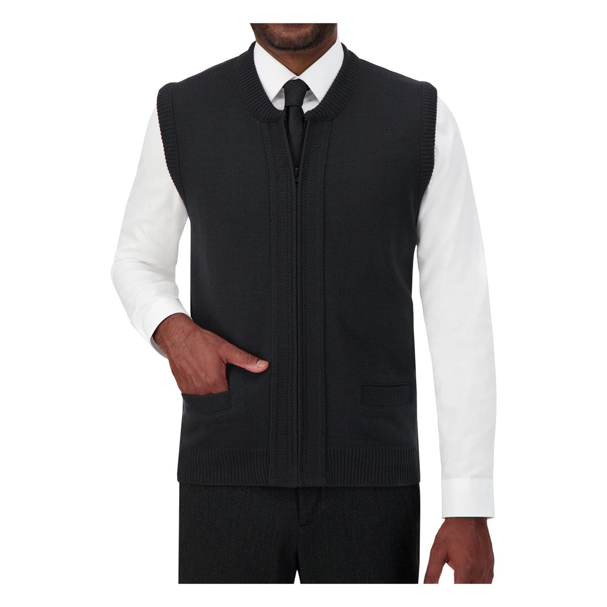 Cobmex Unisex Crew Neck Zip Front Vest with Seed Stitch Placket & Pockets