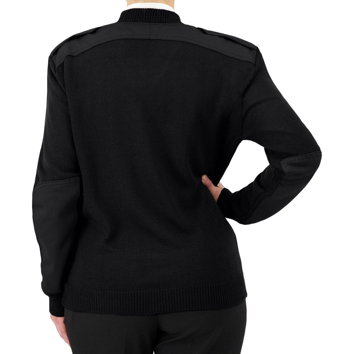 Cobmex Unisex V-Neck "Military" Sweater with VELCRO Epaulets, Shoulder & Elbow Patches