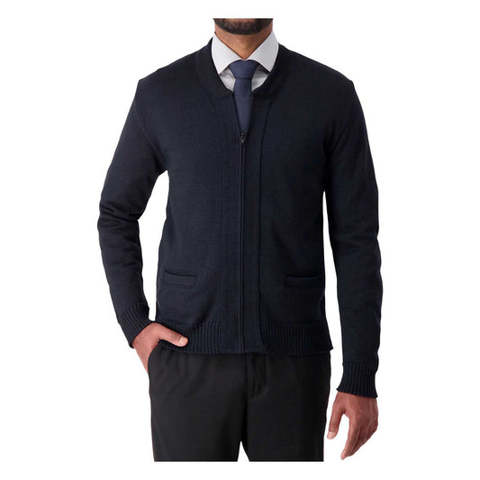 Cobmex Unisex Crew Neck Long Sleeve Zip Front Cardigan with Pockets, Ribbed Waistband & Cuffs