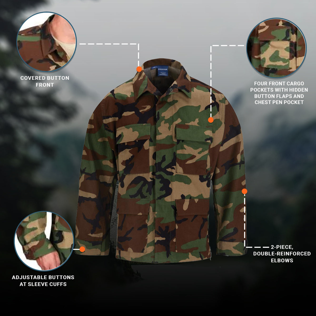 Propper BDU Coat - 100% Cotton Ripstop - Woodland