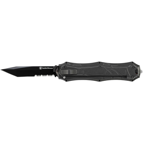 Otf Assist, Finger Actuator, Black 40% Serrated Tanto Blade Aus-8 Steel. No Ship Ca, Ny, Ma