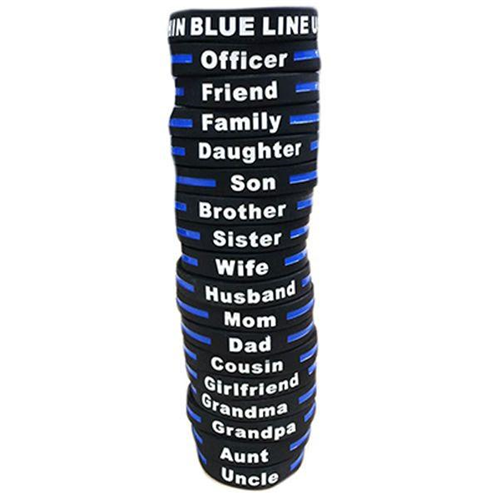 Personalized - Thin Blue Line Silicone Bracelet, Wife, 8 Inch