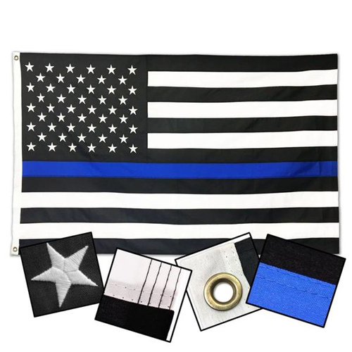 Durasleek Thin Blue Line American Flag, Sewn & Embroidered