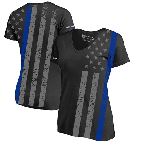 Women's Athletic V-neck T-shirt - All-over, Thin Blue Line